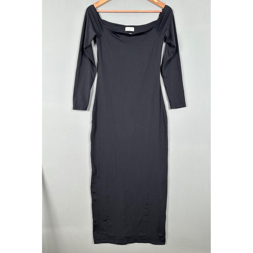 Aritzia Contour Off-Shoulder Maxi Dress Black Long Sleeve Bodycon Large 120815 - Picture 3 of 12